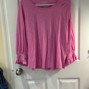 Chico's Pink Puff Sleeve Blouse with Ruffled Details